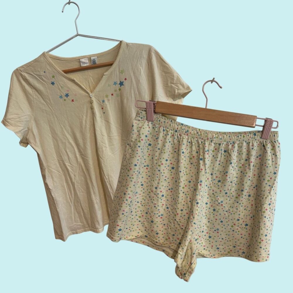 Vintage 90s Classic Elements Cotton Pastel Yellow Star Pajama Set size M